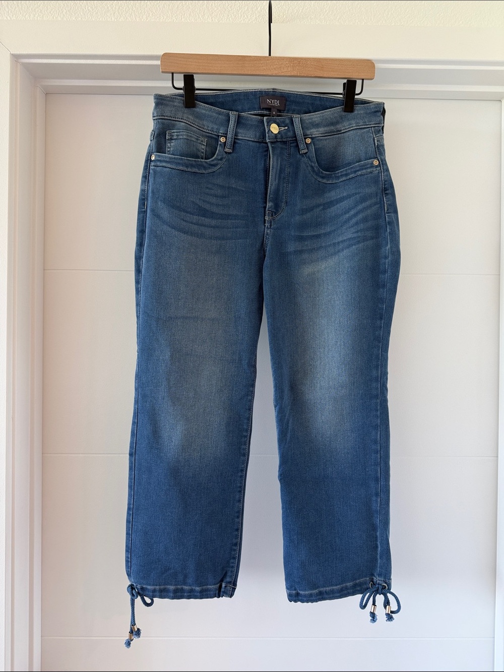 NYDJ Stretchy Blue Cropped Drawstring Hem Jeans